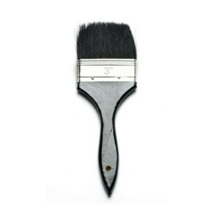 An image of a 3" - 76mm paint brush with a wooden handle and black bristles