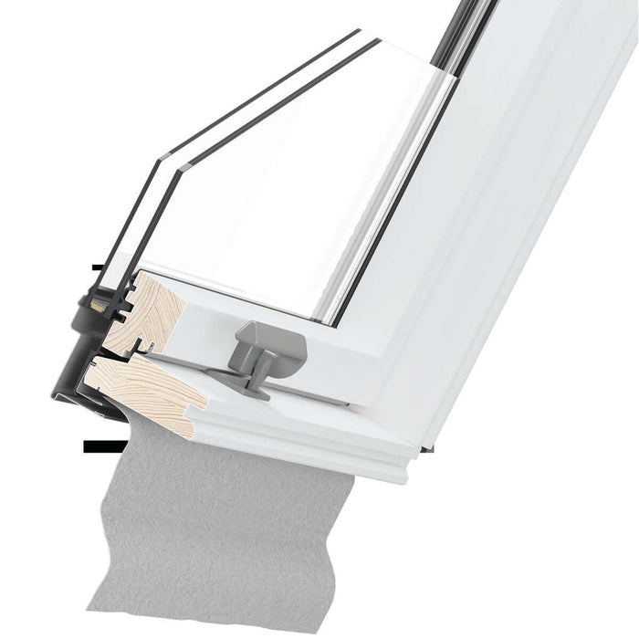 An image showing a cross section of a Dakea Better Safe Centre Pivot Roof Window KAV B1010
