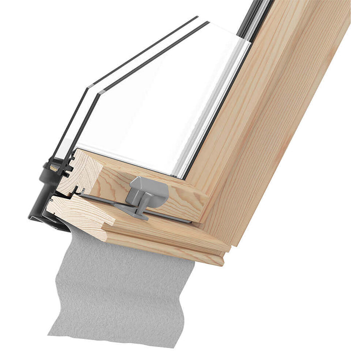 An image showing a cross section of a Dakea Better Safe Centre Pivot Roof Window KAV KHV B1000