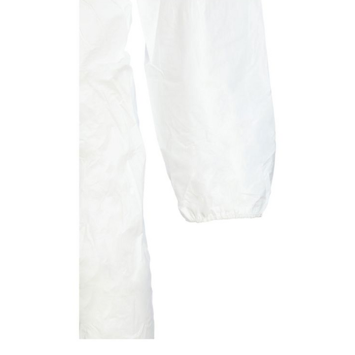 An image showing the elastic cuffs on the bottom of the leg of a Disposable White Coverall Suit