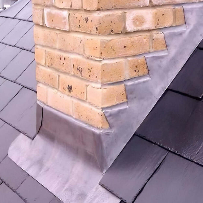 An image of Lead flashing after being coated with Everbuild Lead Mate Patination Oil to show the finish.