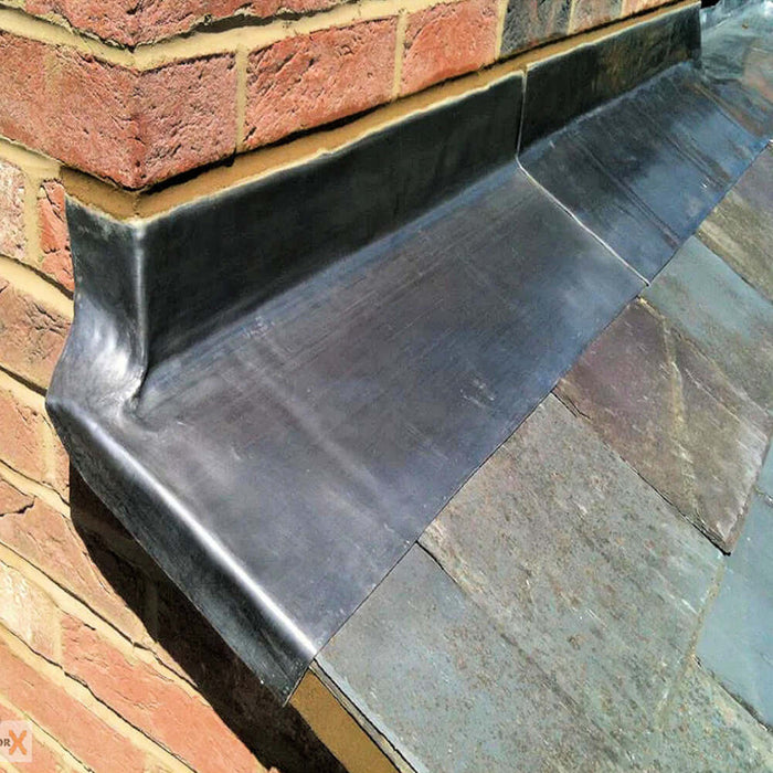 An image of Lead flashing after being coated with Everbuild Lead Mate Patination Oil to show the finish.