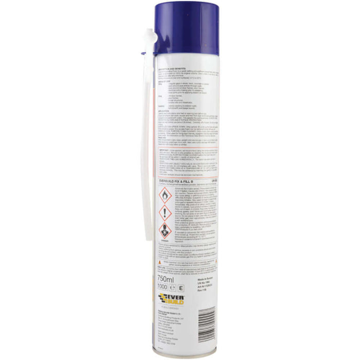 An image of the back of a can of Everbuild fix and fill expanding foam