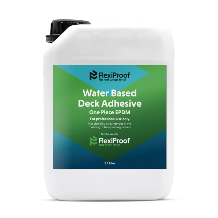 An image of FlexiProof EPDM Water Based Deck Adhesive (WBA) in a 2.5 Litre bottle.