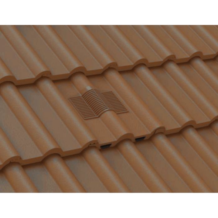 An image of a Timloc Double Roman roof tile vent on a roof to show the finish in Brown
