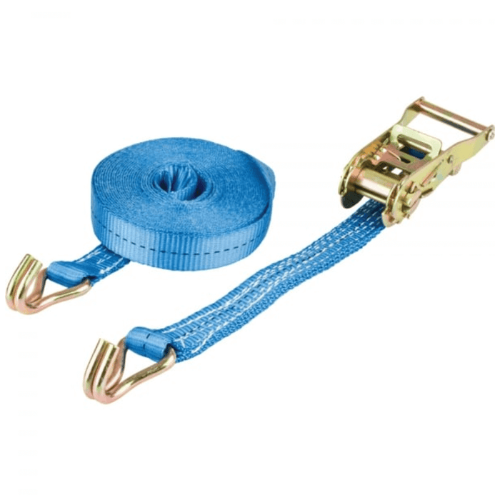 An image of a Ratchet Strap in Blue that shows the mechanisms