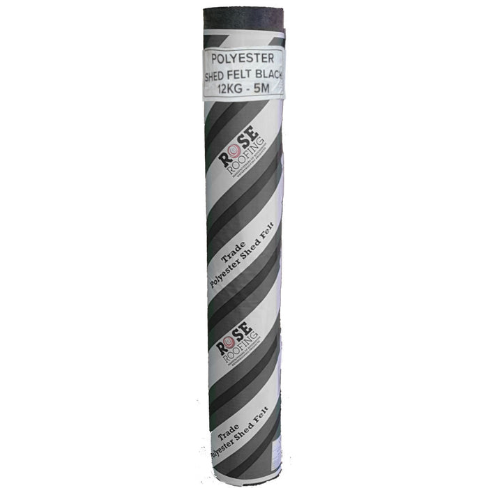 An image showing a Rose Roofing Heavy Duty Polyester Reinforced Shed Felt in Black and is 5m in length, 1 metre width.