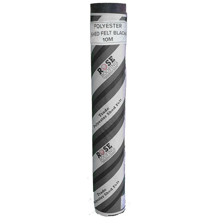An image showing a Rose Roofing Heavy Duty Polyester Reinforced Shed Felt in Black and is 10m in length, 1 metre width.
