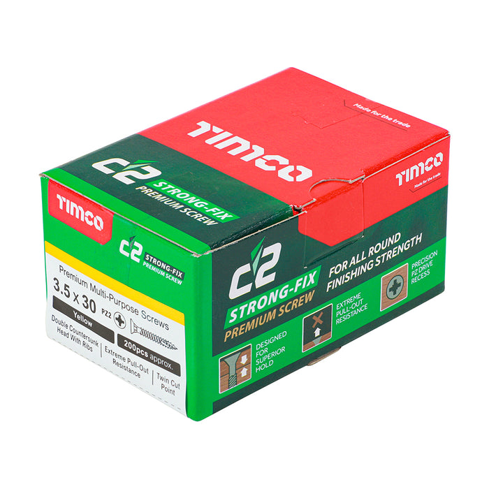 An image showing a box of TIMCO C2 Strong Fix PZ2 Multi Purpose Screws in the size 3.5 x 30