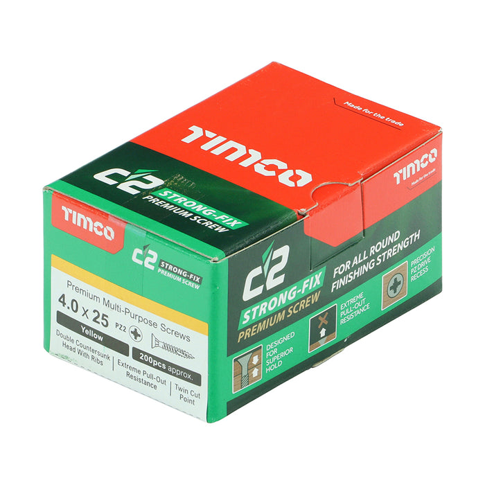 An image showing a box of TIMCO C2 Strong Fix PZ2 Multi Purpose Screws in the size 4.0 x