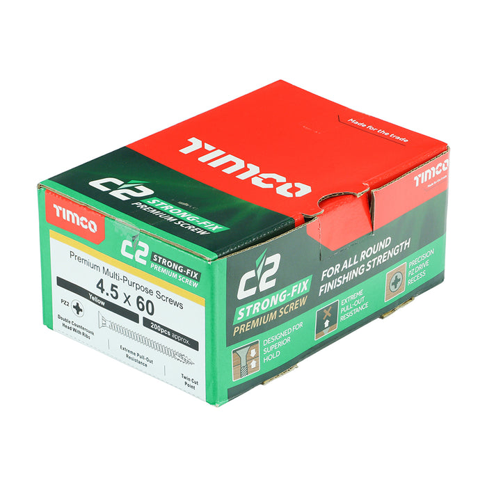 An image showing a box of TIMCO C2 Strong Fix PZ2 Multi Purpose Screws in the size 4.5 x 60