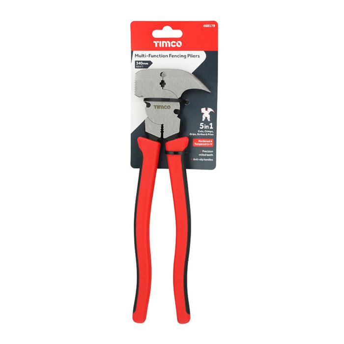An image of TIMCO Multi-function Fencing Pliers: 13 1/2", 340mm in its retail packaging.