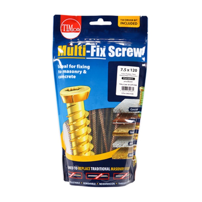 A image showing a bag of TIMCO Multifix Concrete Screws in the size 7.5 x 120