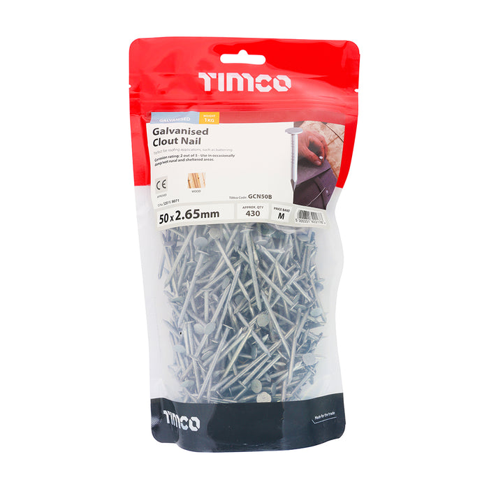 An image of a bag of Timco Galvanised Clout Nails 50 x 2.65 in size