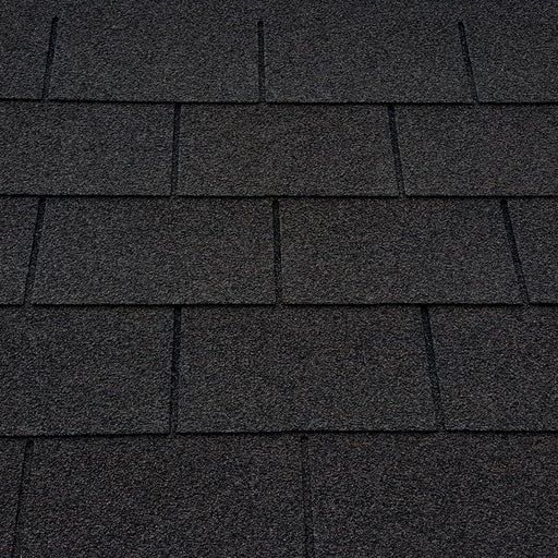 An image of Wonderbuild Square 3 Tab Shingles in Black that cover 3m2