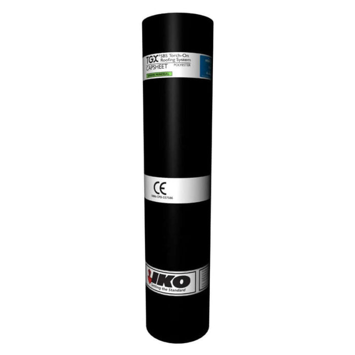 A roll of IKO torch on TGX SBS Capsheet in Green