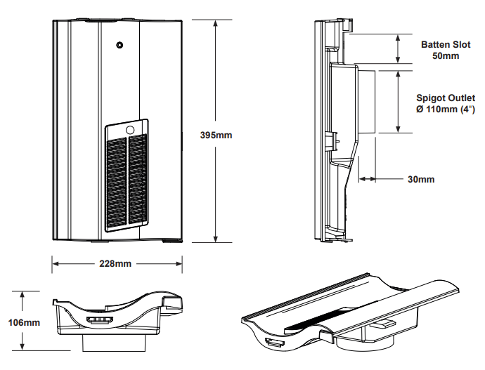 An image of the dimensions of a Manthorpe Single Pantile Tile Vent.