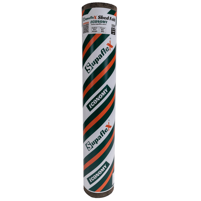 An image of a roll of Supaflex Economy Shed felt with a Green, Orange and white striped wrapper.