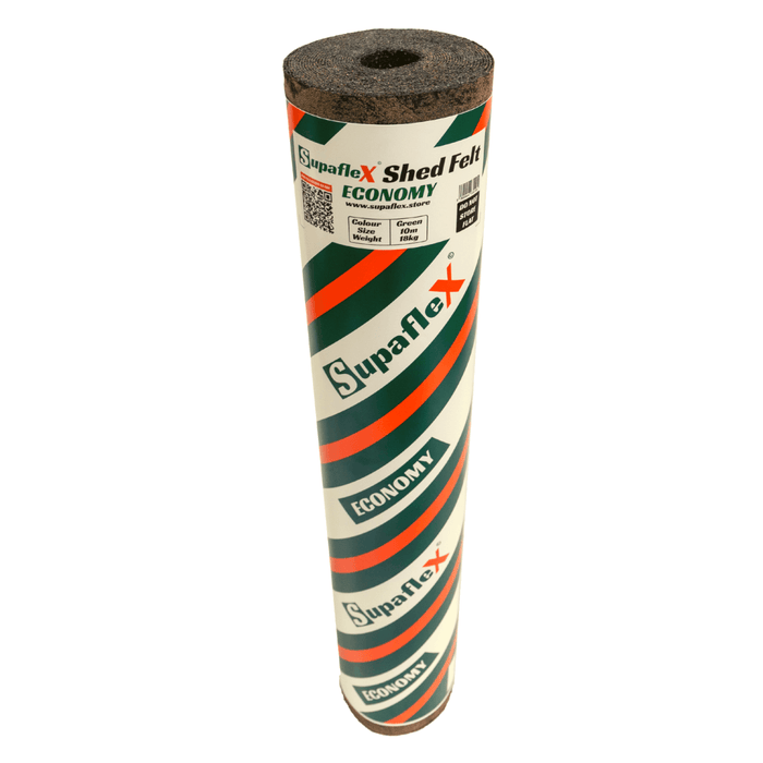 An image of a roll of Supaflex Economy Shed felt with a Green, Orange and white striped wrapper.