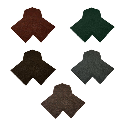 An image of the different colours a 3 Way Roofing Ridge/Hip Top Cap comes in, including Bramble Brown, Rustic Brown, Rustic Terracotta, Tartan Green and Titanium Grey.