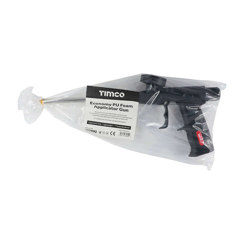 An image of a TIMCO Economy PU Foam Applicator Gun in its retail bag packaging