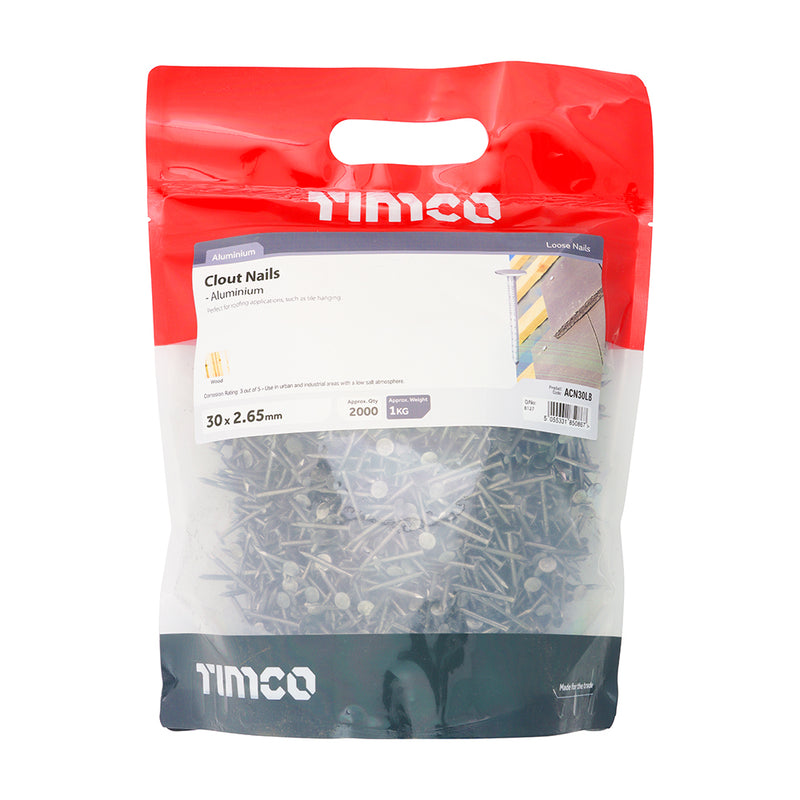 An image of Timco Aluminium 30mm x 2.65mm Clout Nails in a 1kg Bag