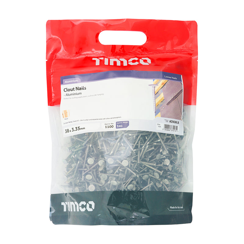 An image of Timco Aluminium 38mm x 3.35mm Clout Nails in a 1kg Bag