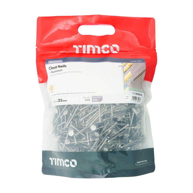 An image of Timco Aluminium 50mm x 3.35mm Clout Nails in a 1kg Bag