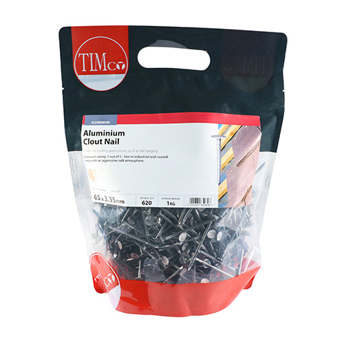 An image of Timco Aluminium 65mm x 3.35mm Clout Nails in a 1kg Bag