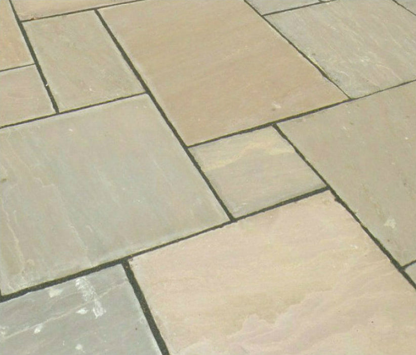 An image of Autumn Brown Indian Sandstone Paving laid out to show how it looks.