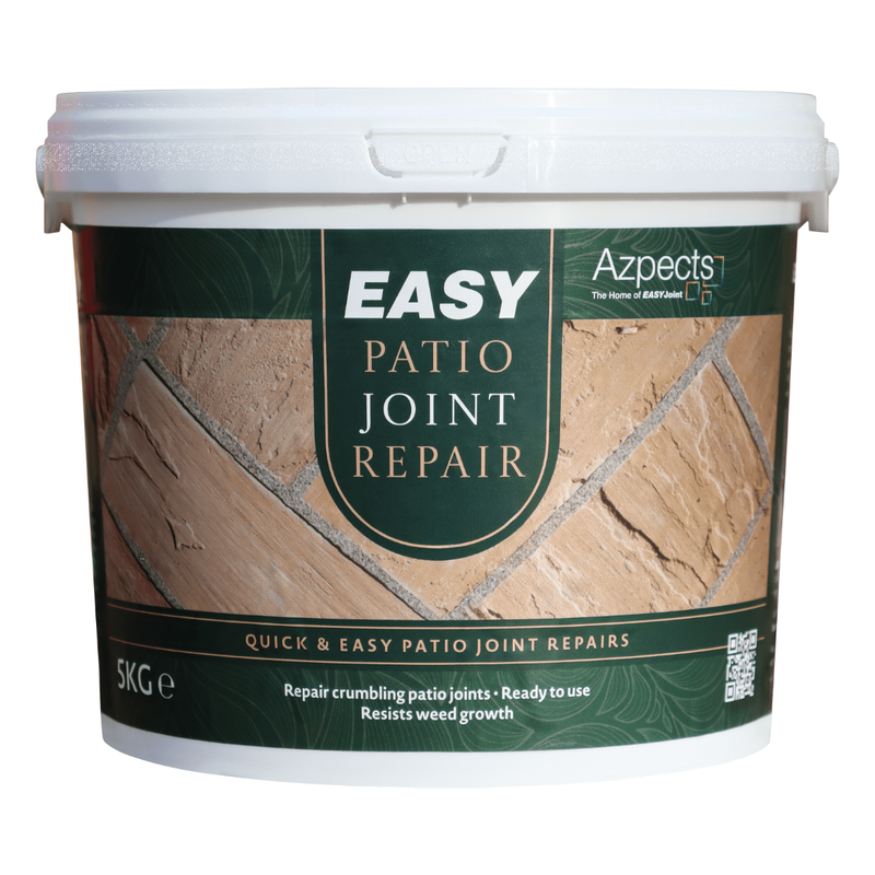 An image showing a 5kg tub of Azpects EASY Patio Joint Repair in the colour Grey Beige