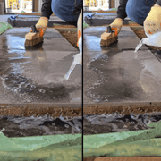 An image of Azpects EASYCare Grout Residue Cleaner being used on paving slabs to clear off grout