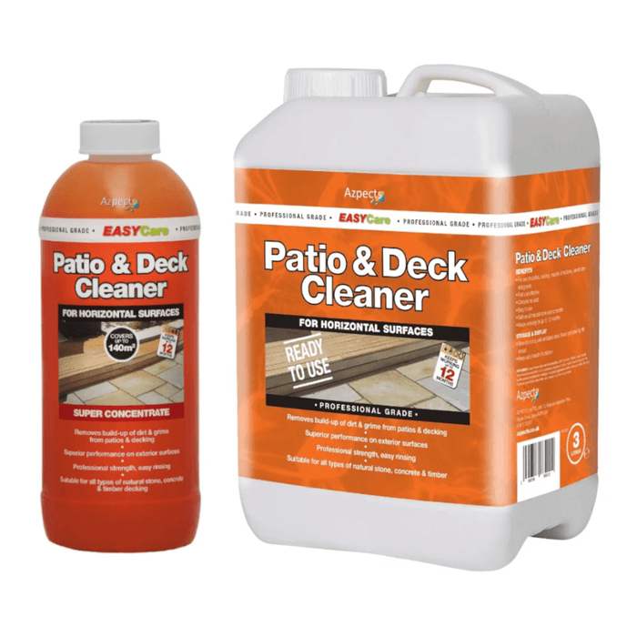 An image of the two sizes of Azpects EASYCare Patio & deck cleaner, these are 1 litre and 3 litres.