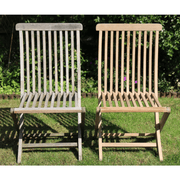 An image of a two woden chairs, once is treated with Azpects EASYCare Wood Revive to show the before and after.