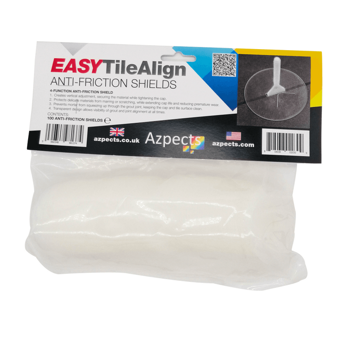 An image of a bag of 100 Azpects EASY Tile Align Anti Friction Shields