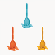 An image of the different Azpects EASY Tile Align Spacer Posts which are Blue 3mm, Yellow 5mm and Orange 7mm