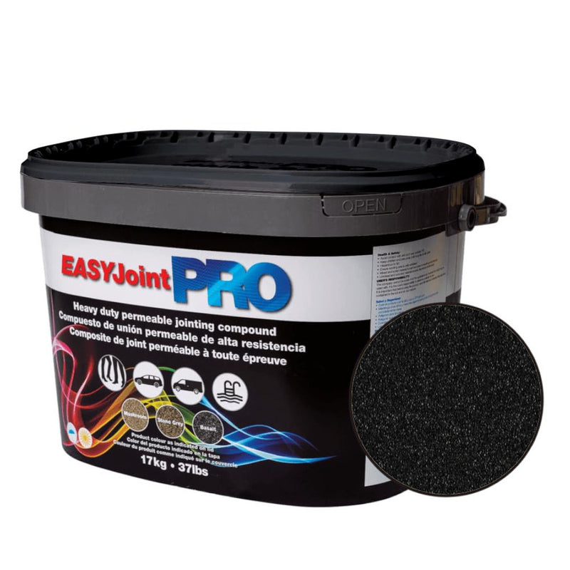 An image showing a 17kg tub of Azpects EasyJoint PRO Heavy Duty Paving Jointing Compound in the colour Jet Black