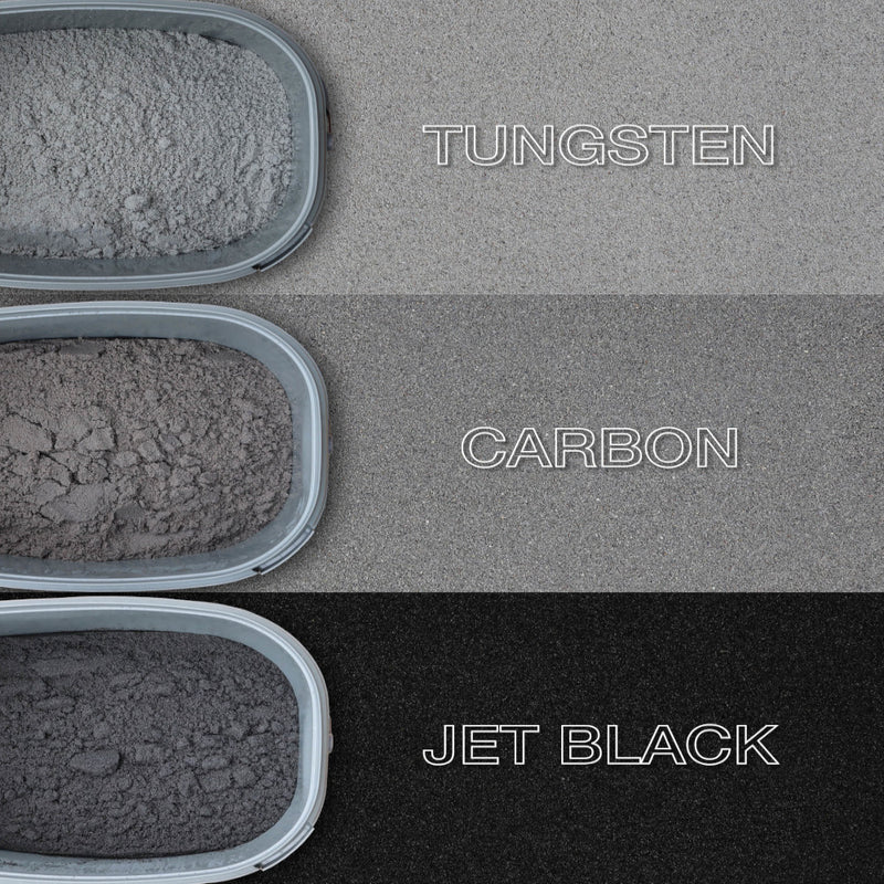 An image of the new colours for Azpects Easy Joint PRO Heavy Duty Paving Jointing Compound, which are Tungsten, Carbon and Jet Black