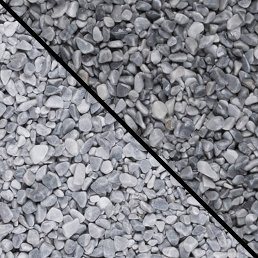An image showing Azzuro Blue Marble Stone Aggregate Gravel. The image is split horizontally to show the difference between wet and dry.