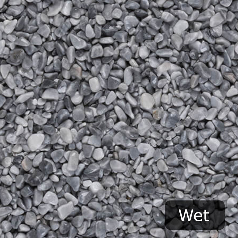 An image showing Azzur Blue Marble Stone Aggregate Chippings when Wet