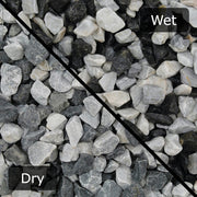 An image of Black Ice Stone Chippings when they are wet and dry