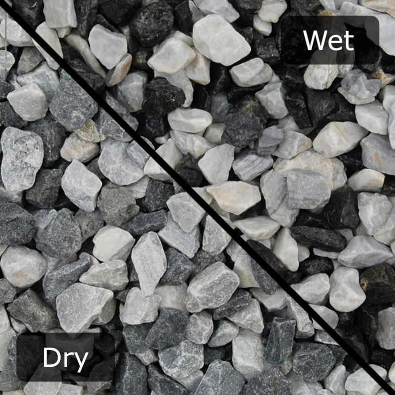 An image of Black Ice Stone Chippings when they are wet and dry