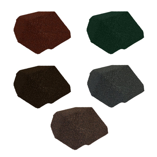 An image of the different colours of Britmet 135 Angle End Cap. Bramble Brown, Rustic Brown, Rustic Terracotta, Tartan Green and Titanium Grey.