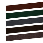 An image of the different colours of Britmet Cover Roof Flashing strips. Bramble Brown, Rustic Brown, Rustic Terracotta, Tartan Green and Titanium Grey.
