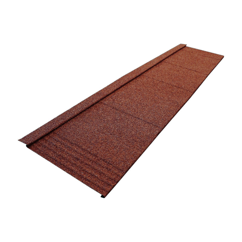 An image of a Britmet Lightweight Metal Roof Shingle in Rustic Red