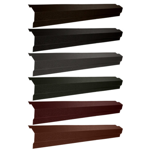 An image of the different colours of Pantile 2000 Roof Hip. They are Antique Red Charcoal, Mid Grey, Sage Green, Terracotta and Tudor Brown