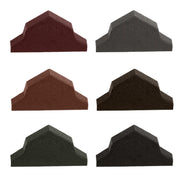 An image of the different colours of the Pantile 2000 Ridge End Cap. They are Antique Red Charcoal, Mid Grey, Sage Green, Terracotta and Tudor Brown