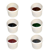 An image of the different colours of the Pantile 2000 Roof Touch Up Kits. They are Antique Red Charcoal, Mid Grey, Sage Green, Terracotta and Tudor Brown