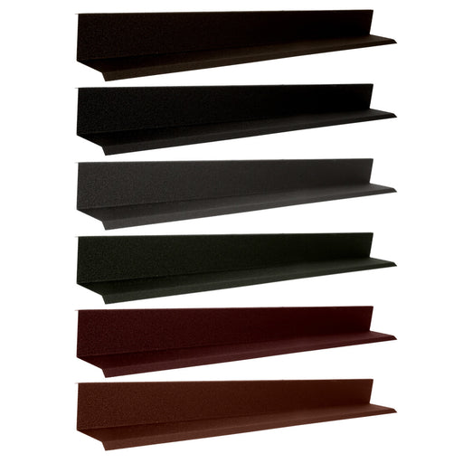 An image of the different colours of the Pantile 2000 Roof Upstand Flashing. They are Antique Red Charcoal, Mid Grey, Sage Green, Terracotta and Tudor Brown