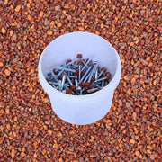 An image showing a tub of 0.9mm Britmet Plus Tile Tek Screws in the colour Rustic Terracotta